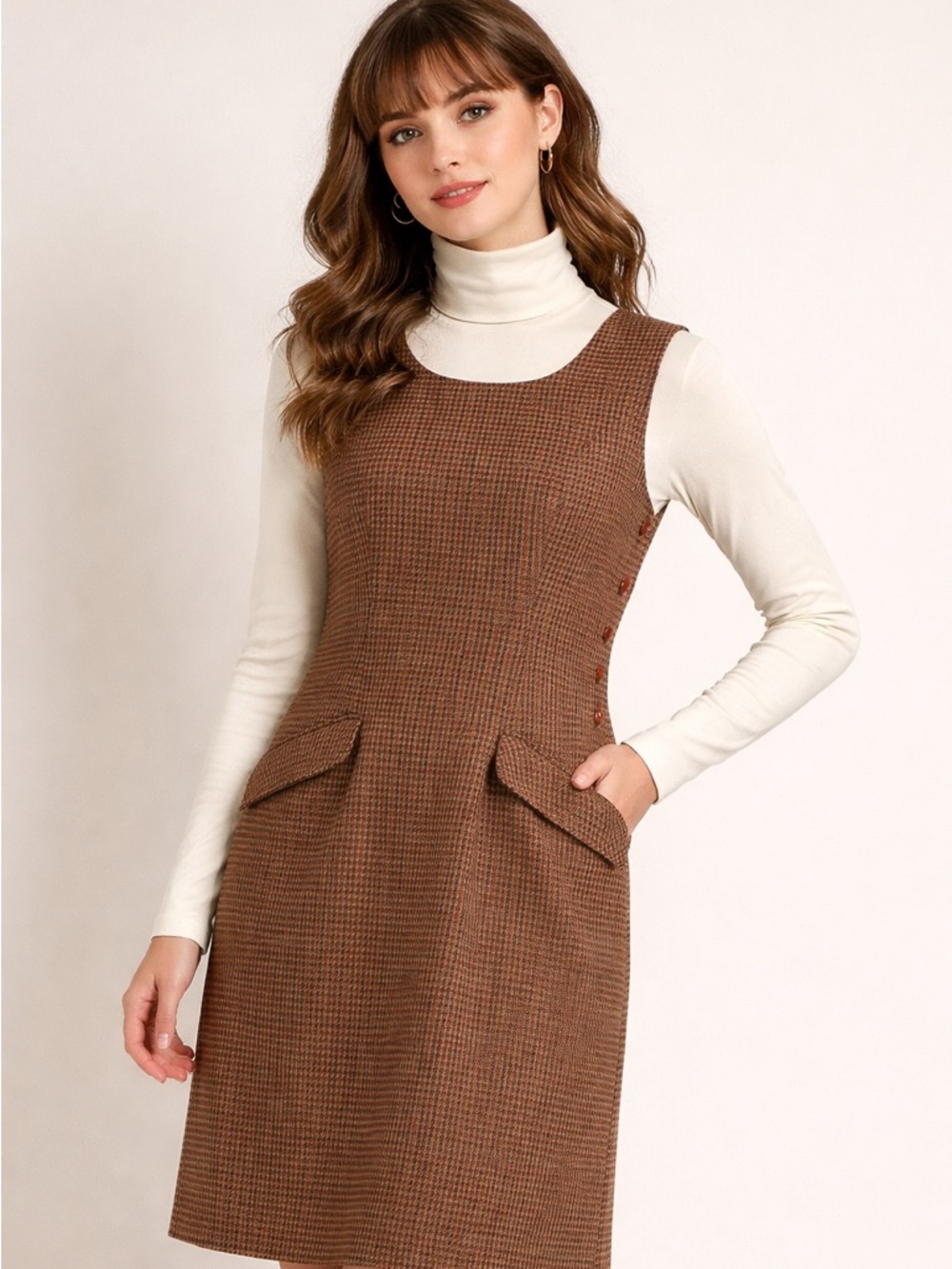 Tabi International Sleeveless Brown Plaid Shift Dress ( as is )